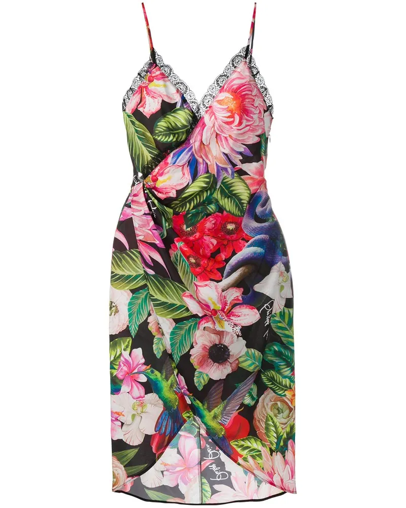 Philipp Plein Wickelkleid mit Blumen-Print - Schwarz Schwarz