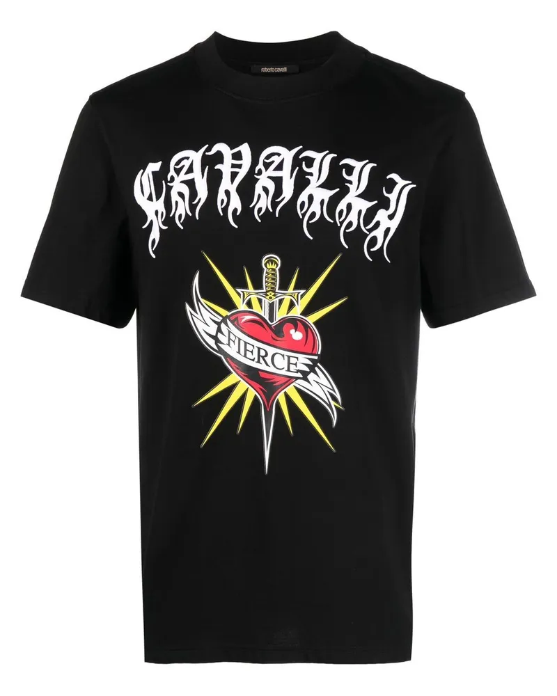 Roberto Cavalli T-Shirt mit Fierce-Print - Schwarz Schwarz