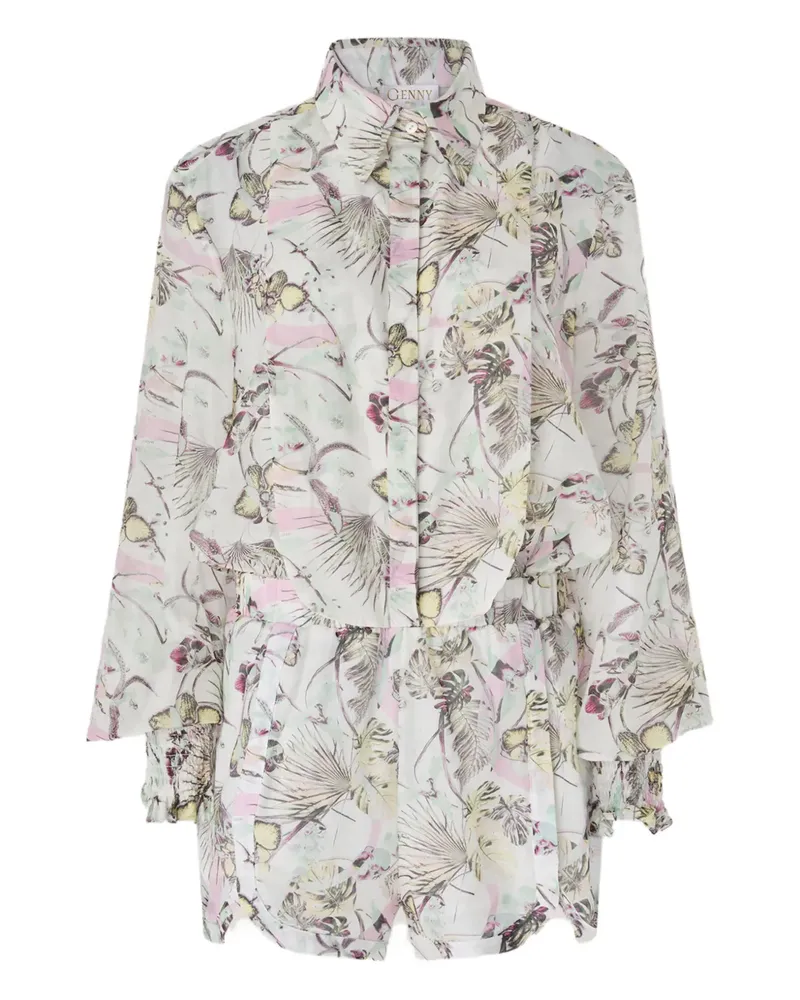 Genny Gerüschter Jumpsuit mit Blumen - Blau Blau