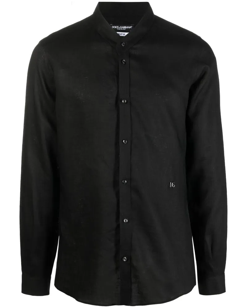 Dolce & Gabbana Leinenhemd mit Logo-Schild - Schwarz Schwarz