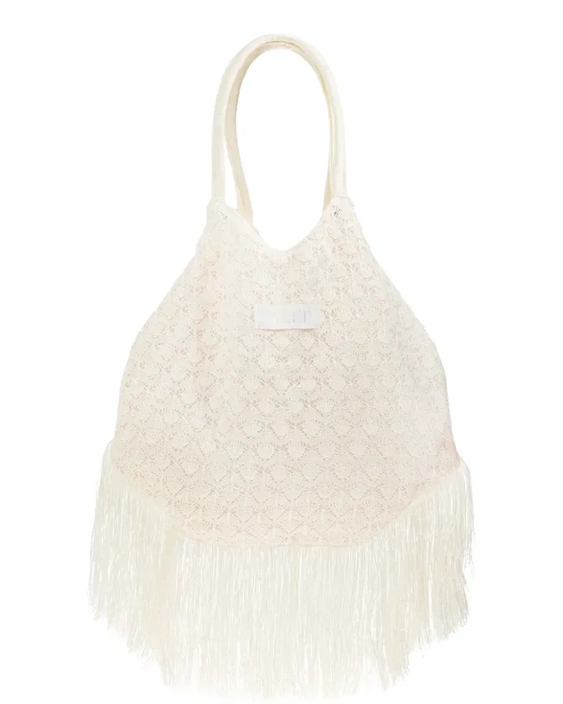 AKEP fringed knitted tote bag - Weiß Weiß