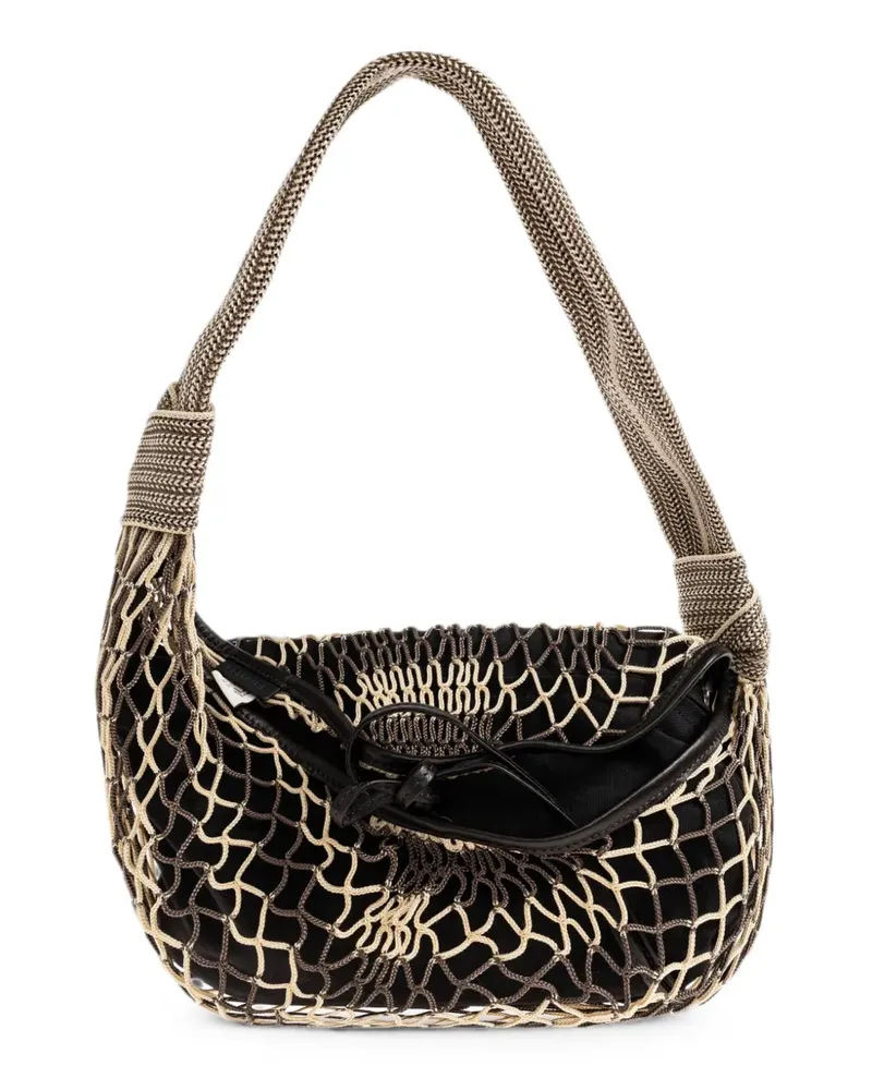 Christophe Lemaire Fortune Croissant Schultertasche mit Netz-Overlay - Schwarz Schwarz