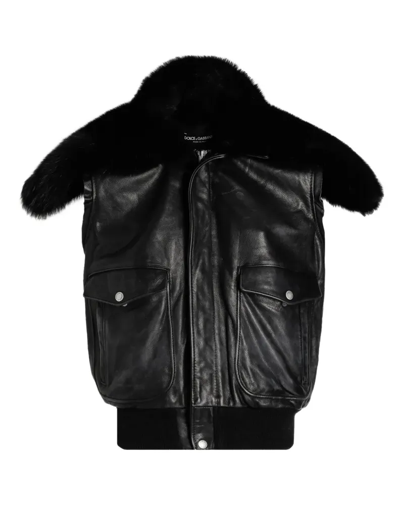 Dolce & Gabbana Lederweste mit Pelzkragen - Schwarz Schwarz