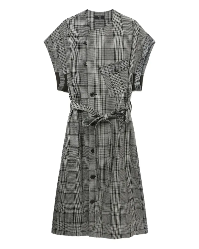 Yohji Yamamoto Kariertes Midikleid - Grau Grau