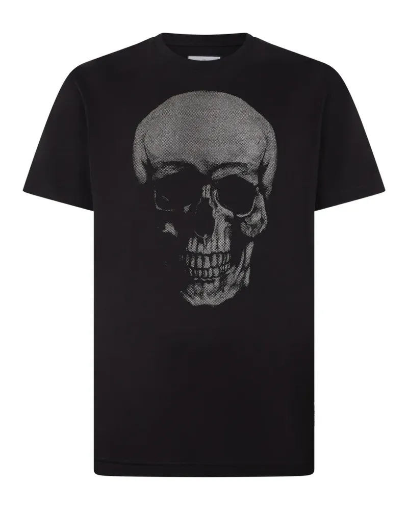 Philipp Plein T-Shirt mit Glitzer-Totenkopf und rundem Ausschnitt - Schwarz Schwarz