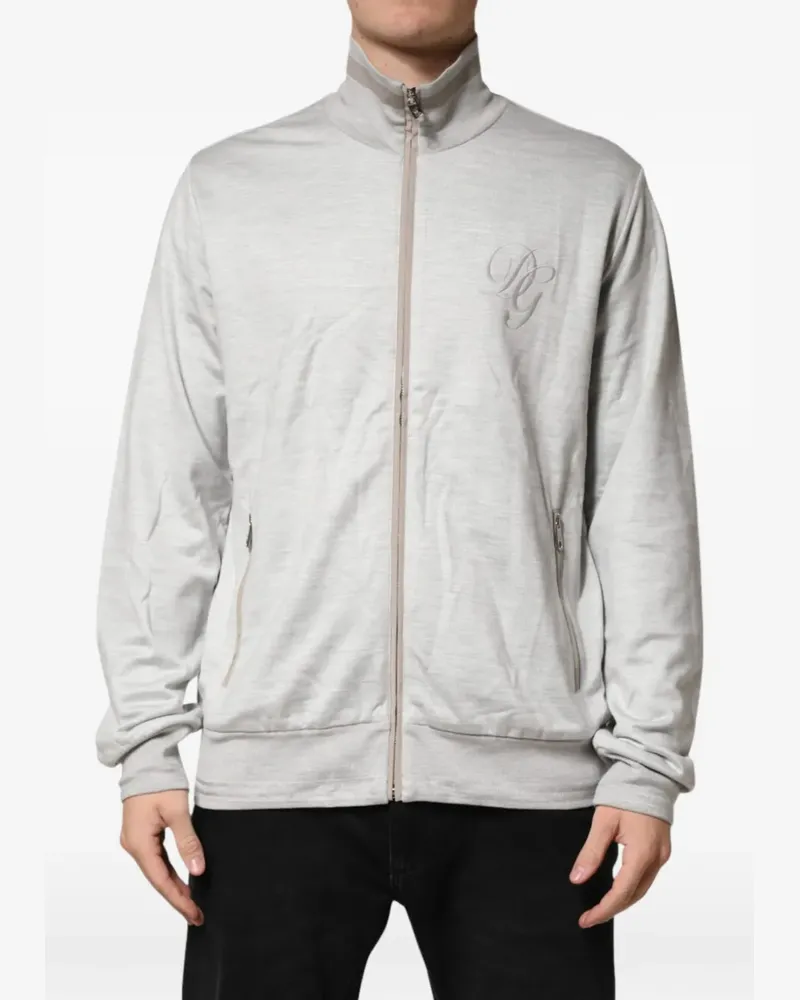 Dolce & Gabbana logo-embroidered zipped sweater - Grau Grau