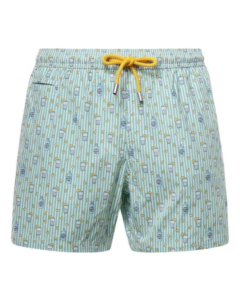 MC2 Saint Barth Gestreifte Badeshorts mit Gin and Lemon-Print - Grün Grün