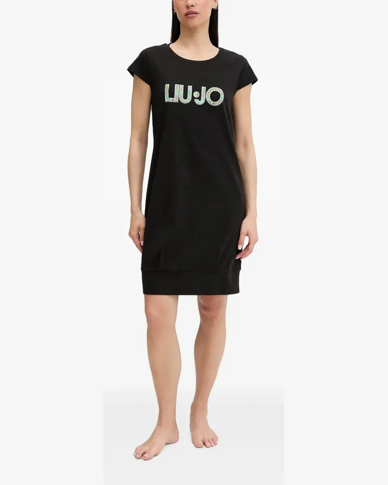 Liu Jo logo-print short-sleeve midi dress - Schwarz Schwarz