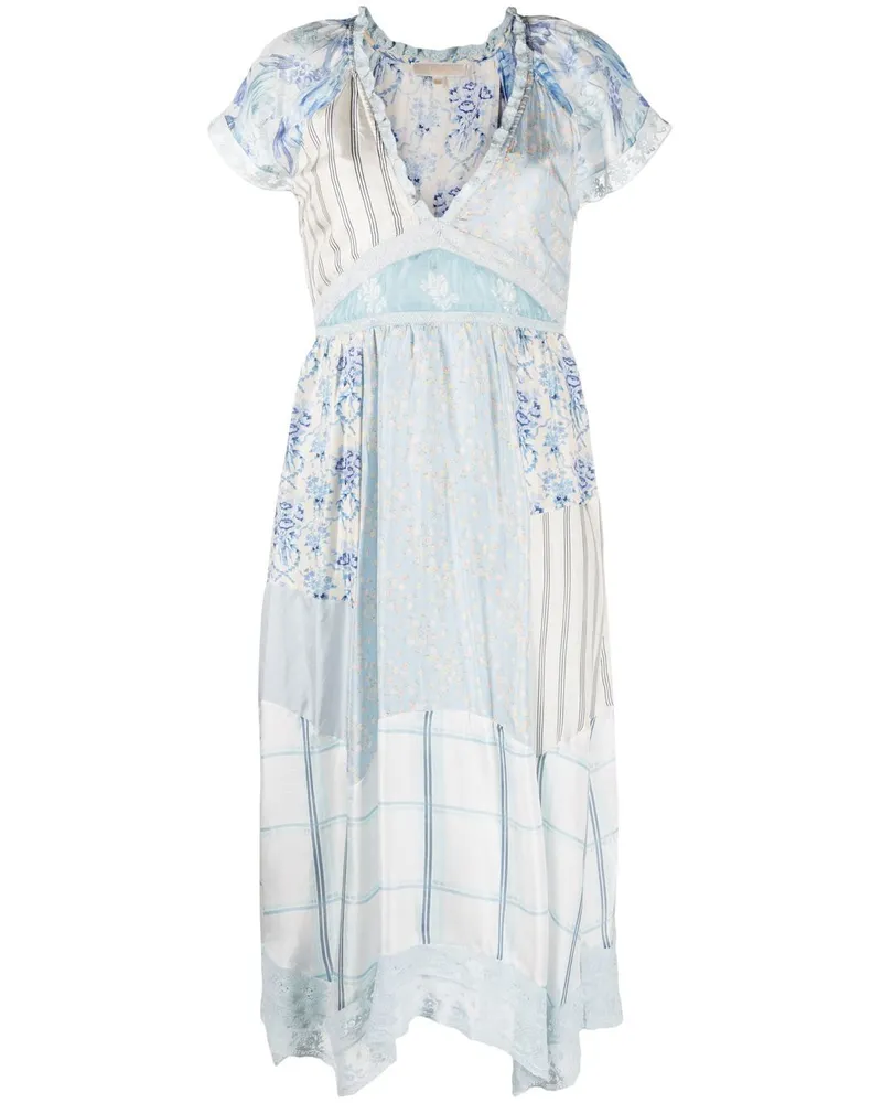 LoveShackFancy Midikleid in Patchwork-Optik - Blau Blau