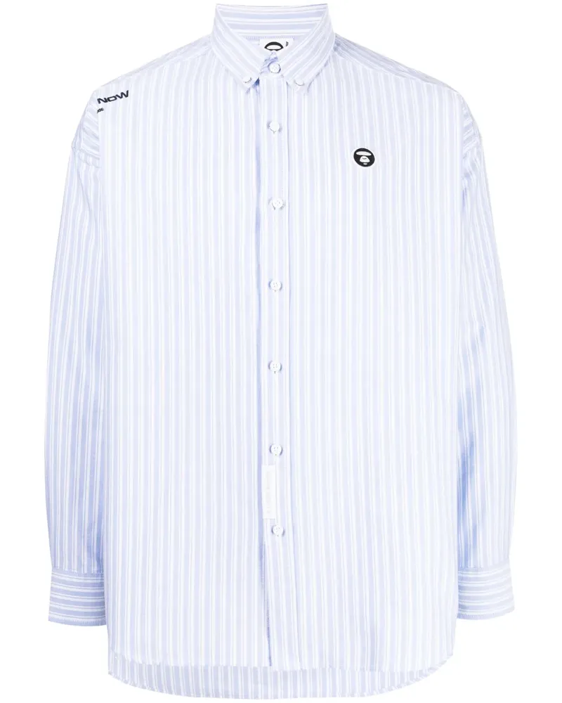 BAPE Gestreiftes Hemd mit Logo-Stickerei - Blau Blau