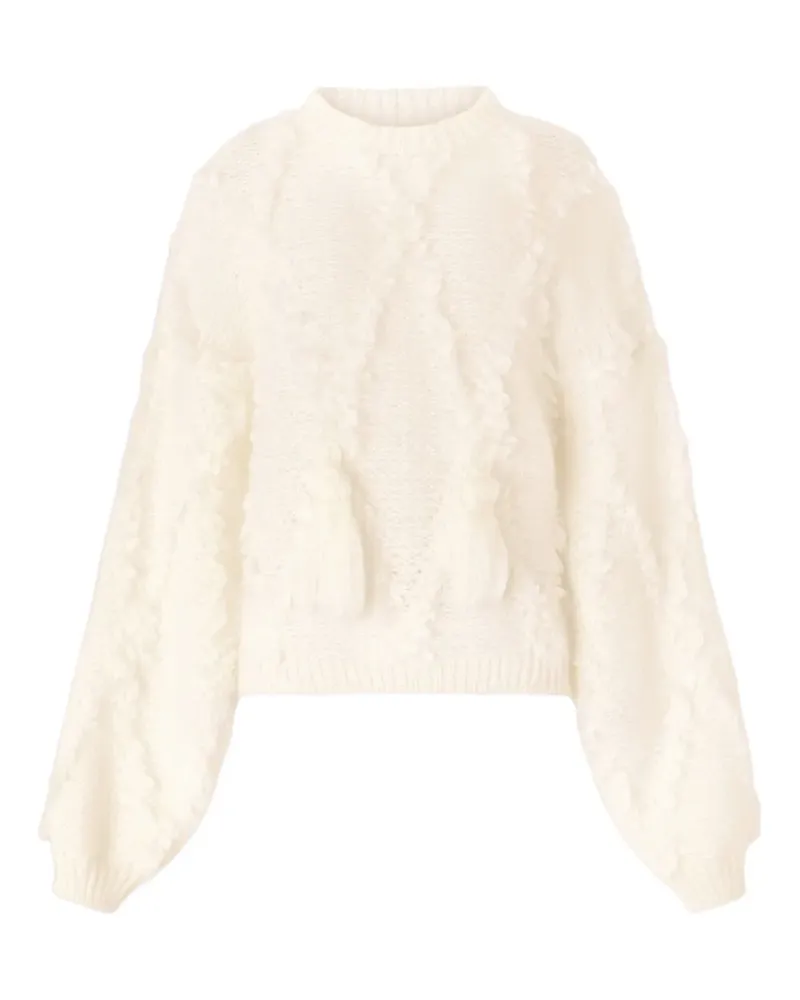 Genny Strukturierter Pullover mit Pompons - Weiß Weiß