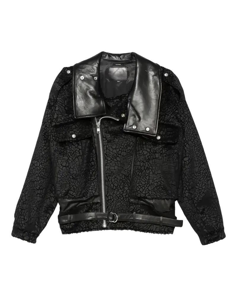 R13 crackle-effect belted jacket - Schwarz Schwarz