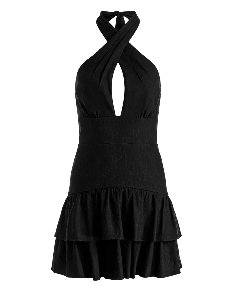 Alice + Olivia Gerüschtes Evelina Neckholder-Minikleid - Schwarz Schwarz