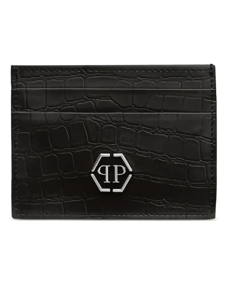 Philipp Plein Kartenetui mit Kroko-Optik - Schwarz Schwarz