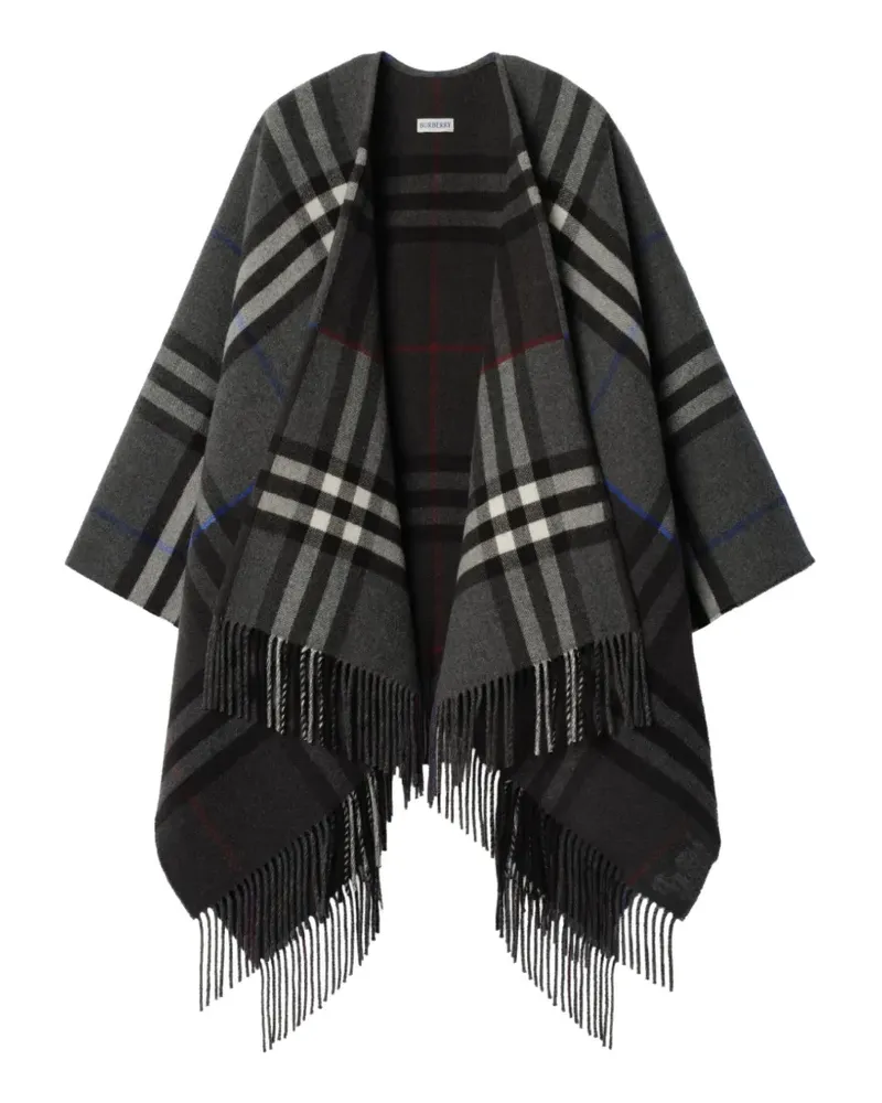 Burberry contrast check cashmere wool cape - Grau Grau