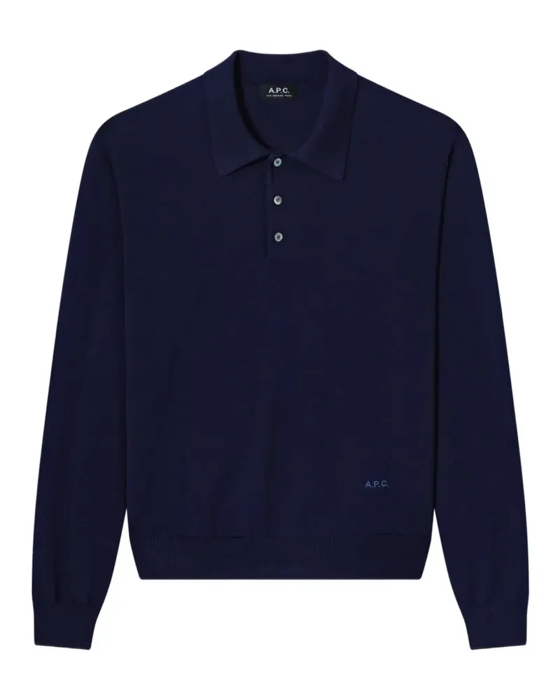 A.P.C. logo-embroidered long-sleeve polo shirt - Blau Blau