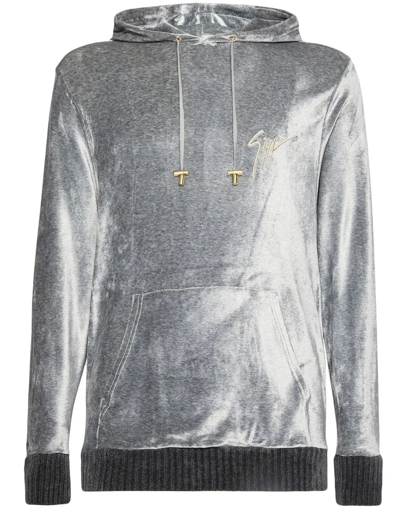 Giuseppe Zanotti Hoodie in Samtoptik - Grau Grau