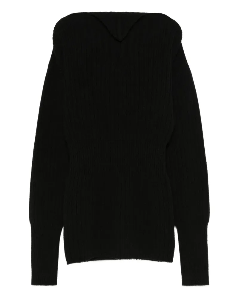 Rick Owens Gerippter Wollpullover - Schwarz Schwarz