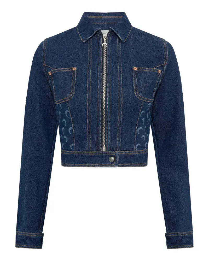 Marine Serre moon-print cropped denim jacket - Blau Blau