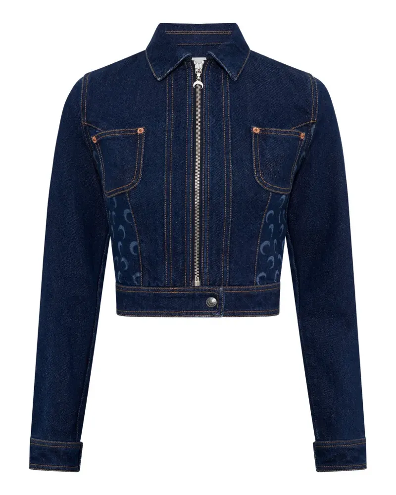 Marine Serre moon-print cropped denim jacket - Blau Blau