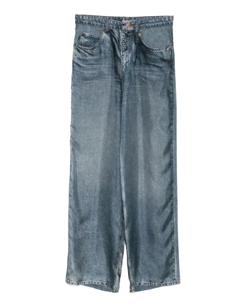 Pierre-Louis Mascia Aloe denim-print silk trousers - Blau Blau