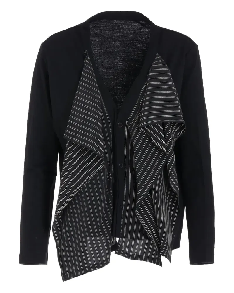 Yohji Yamamoto Gestreifter Cardigan mit V-Ausschnitt - Schwarz Schwarz