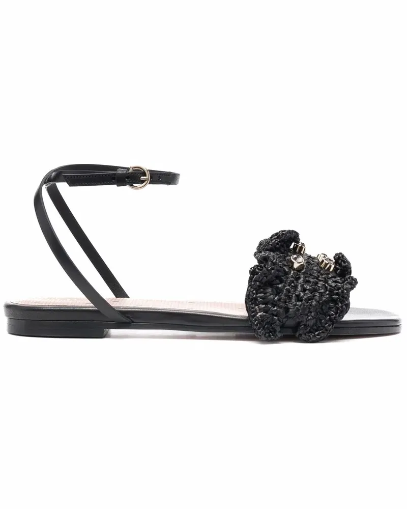 RED Valentino Flache Sandalen mit Strass - Schwarz Schwarz