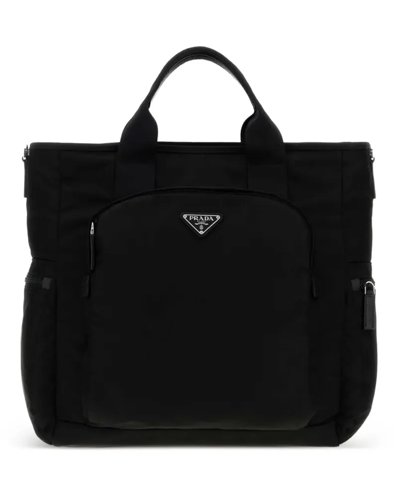 Prada Shopper mit Logo-Schild - Schwarz Schwarz