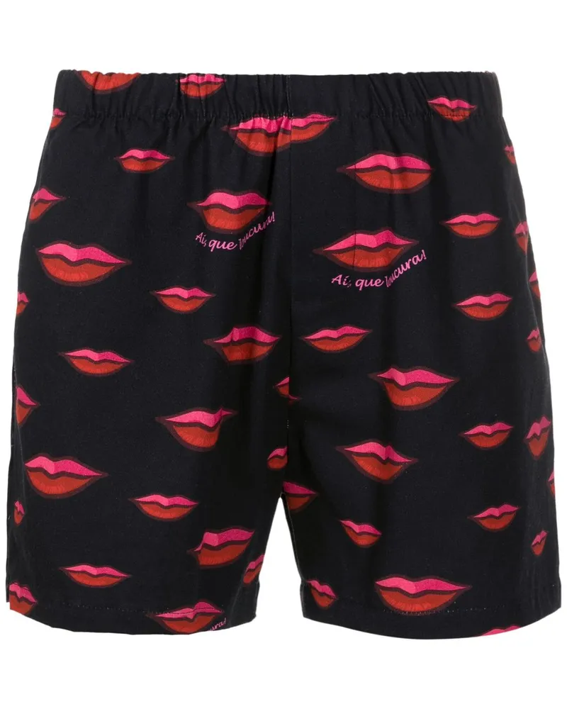 Amir Slama Shorts mit Lippen-Print - Schwarz Schwarz