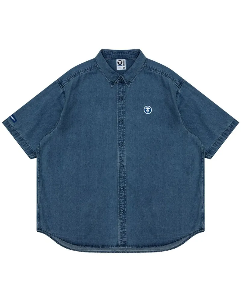 BAPE Jeanshemd mit Logo-Applikation - Blau Blau