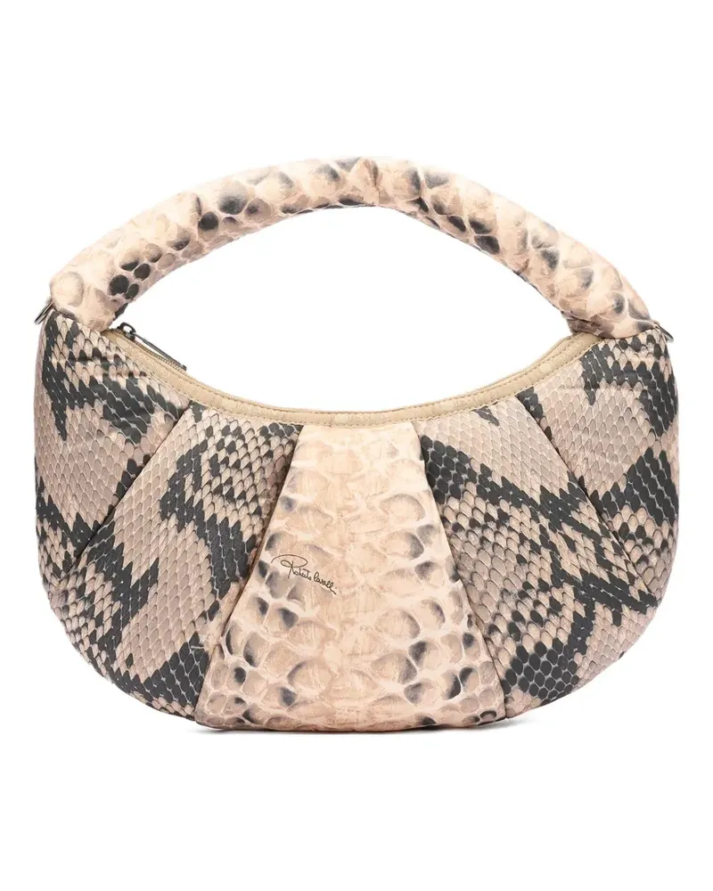 Roberto Cavalli Schultertasche mit Python-Prägung - Nude Nude