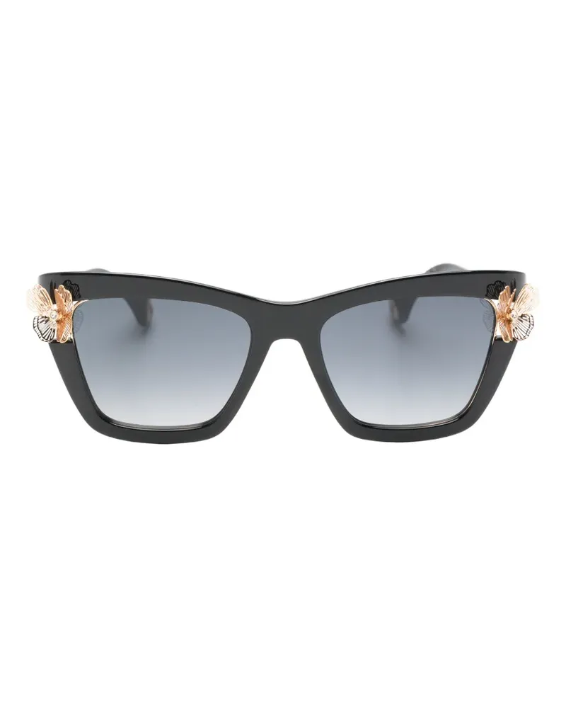 Carolina Herrera New York Eckige Sonnenbrille mit Blumenverzierung - Schwarz Schwarz