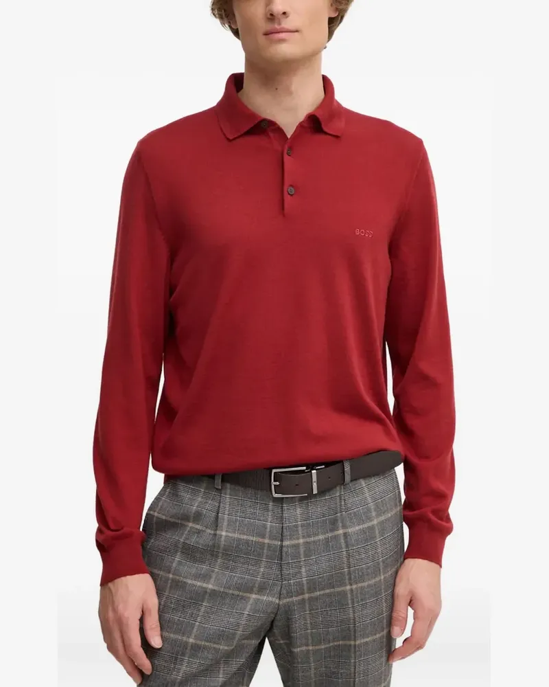 HUGO BOSS Langärmeliger Pullover mit Polokragen - Rot Rot