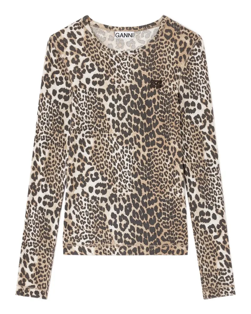 Ganni Langarmshirt mit Leopardenmuster - Braun Braun