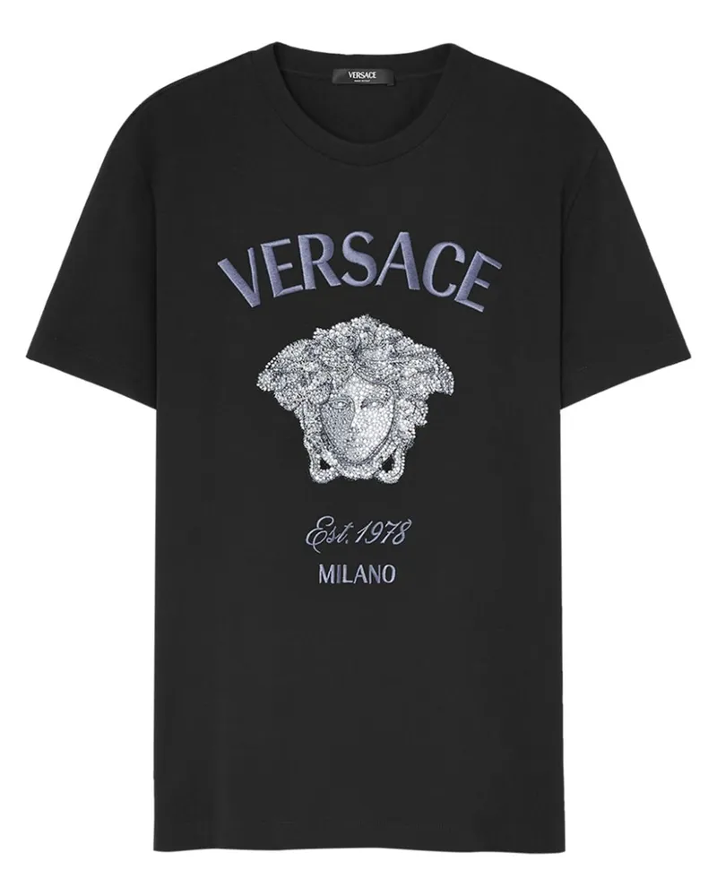 Versace Medusa Milano T-Shirt mit Kristallen - Schwarz Schwarz