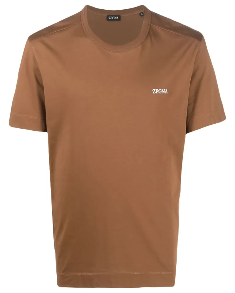 Ermenegildo Zegna T-Shirt mit Logo-Stickerei - Braun Braun