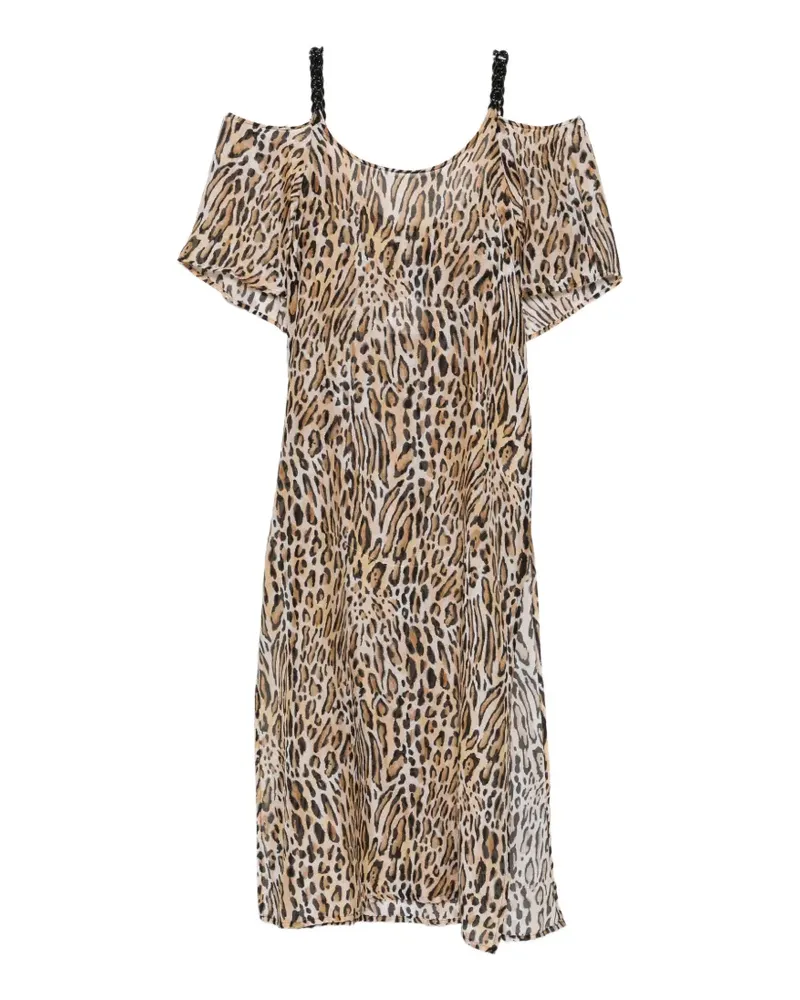 Moschino leopard-print cold-shoulder midi dress - Nude Nude