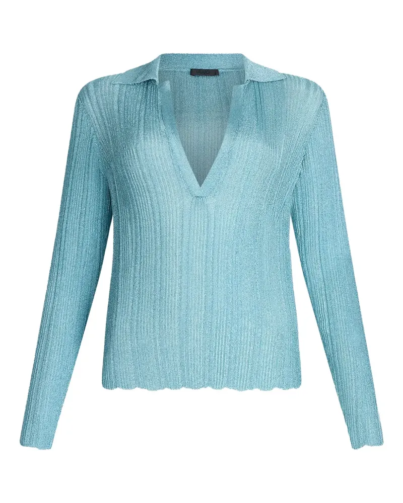 Liu Jo Gerippter Pullover mit V-Ausschnitt - Blau Blau