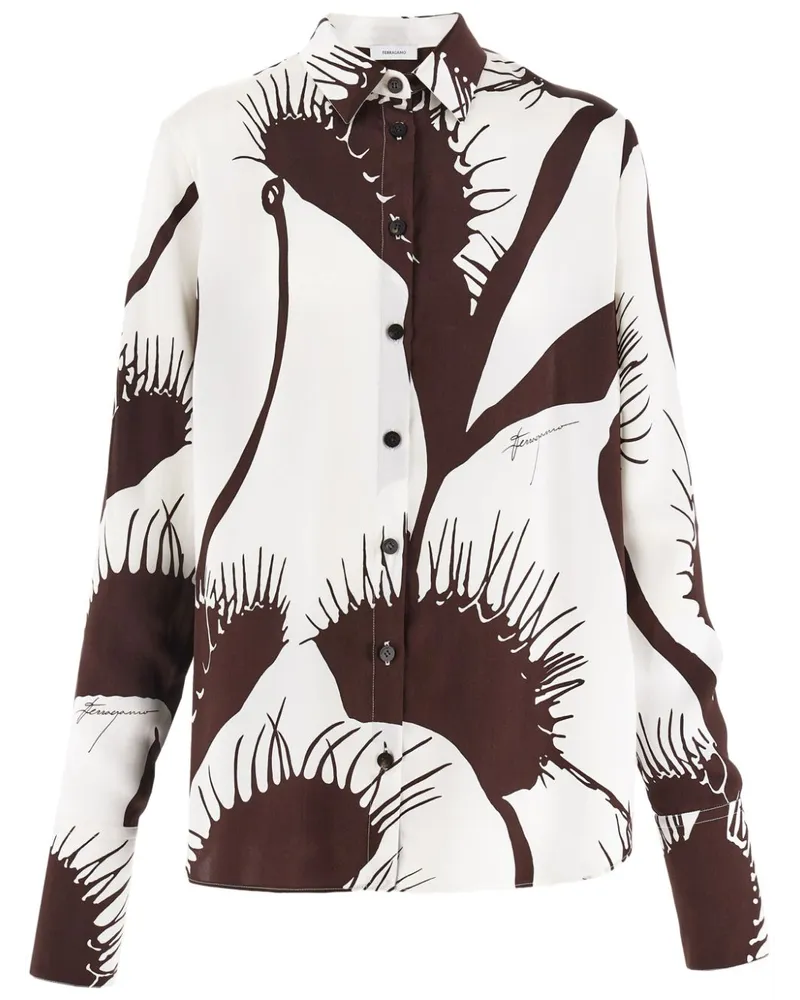 Ferragamo Seidenhemd mit Venus-Print - Braun Braun
