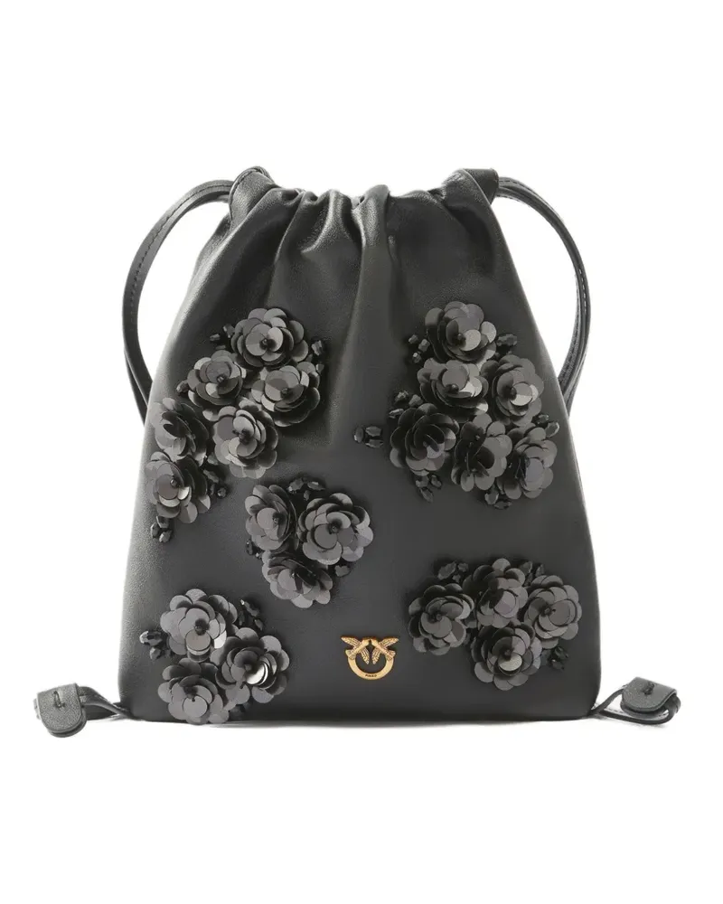 Pinko Kordelzug-Schultertasche mit Pailletten - Schwarz Schwarz