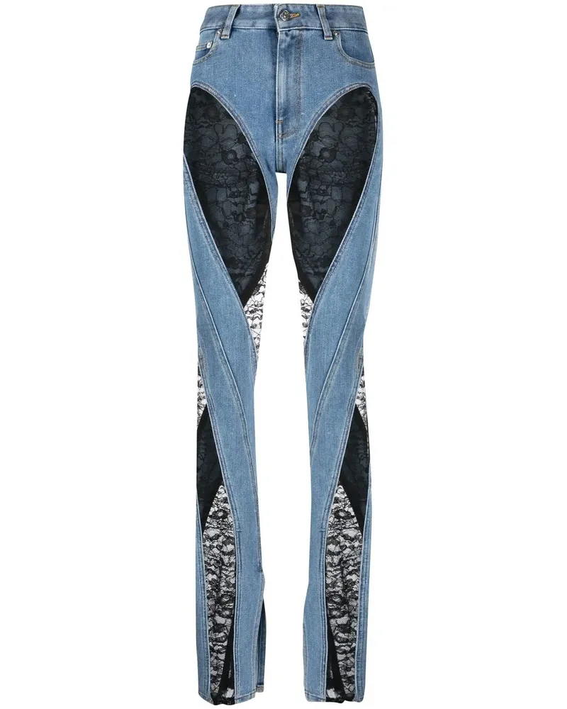 Thierry Mugler Skinny-Jeans mit Spitzeneinsätzen - Blau Blau
