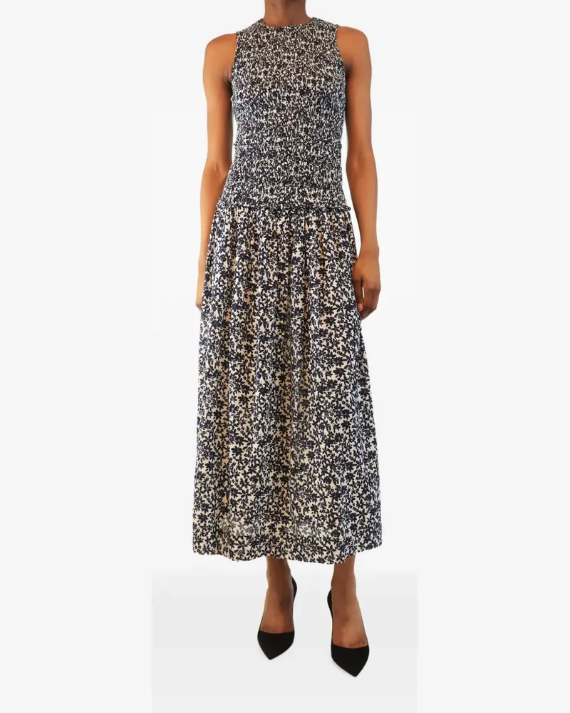APIECE APART shirred floral-print midi dress - Weiß Weiß