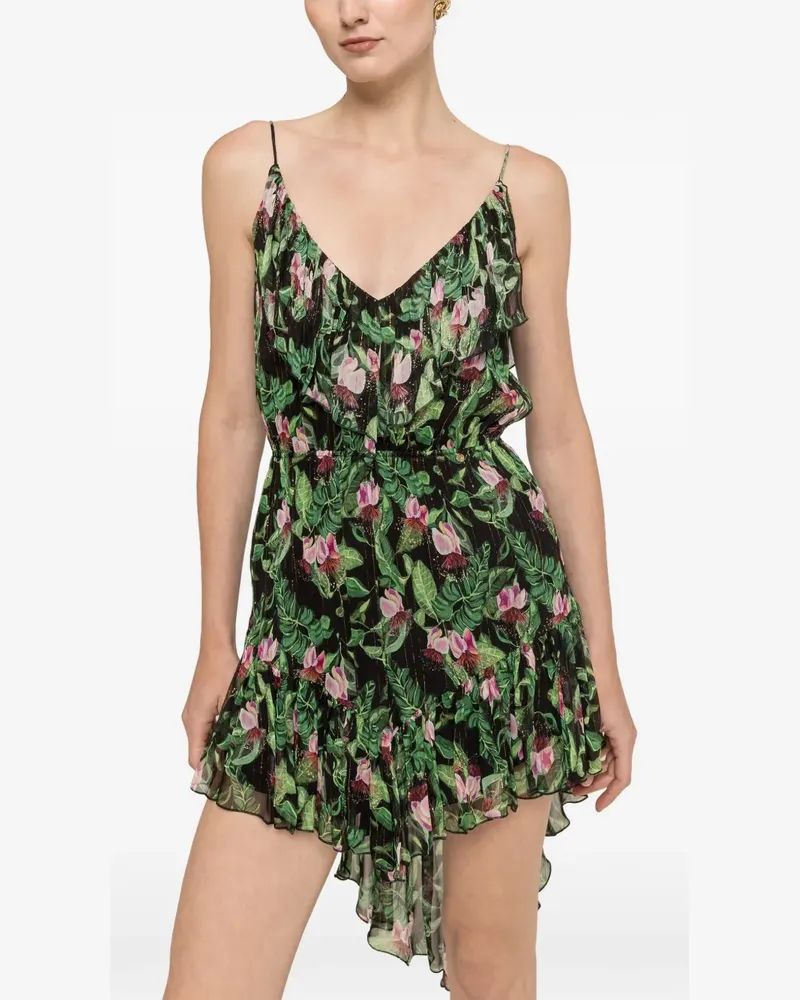 NISSA printed chiffon asymmetric mini dress - Schwarz Schwarz