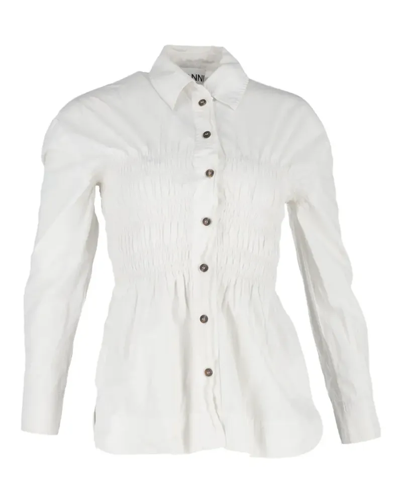 Ganni shirred long-sleeve shirt - Weiß Weiß