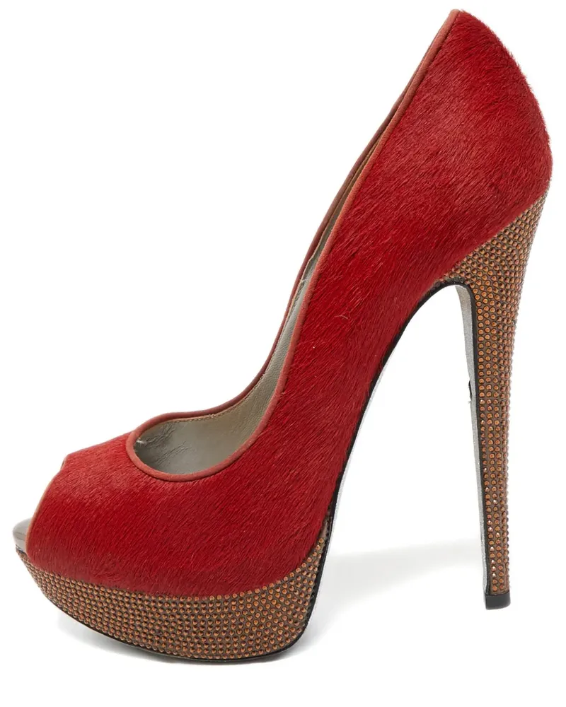 René Caovilla Pre-owned Plateau-Pumps mit Kristallen 145mm - Rot Rot