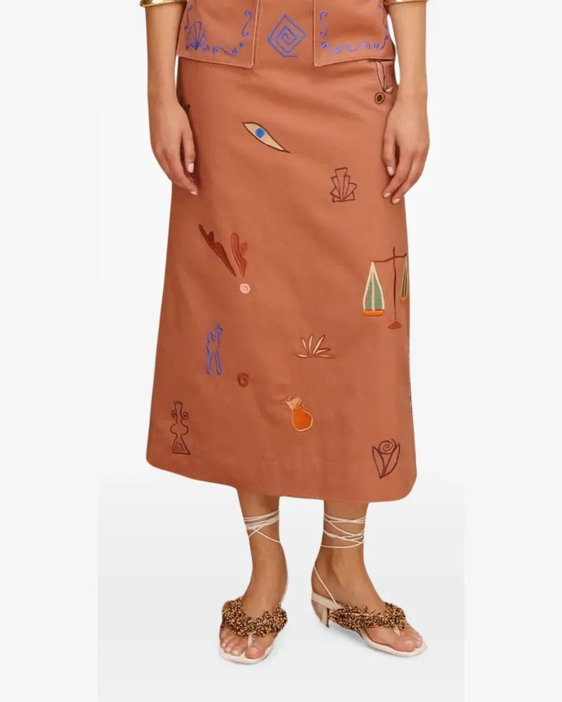 ALEMAIS dusty-embroidered midi skirt - Orange Orange