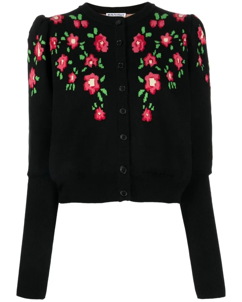 Molly Goddard Cardigan mit Blumen-Intarsie Schwarz