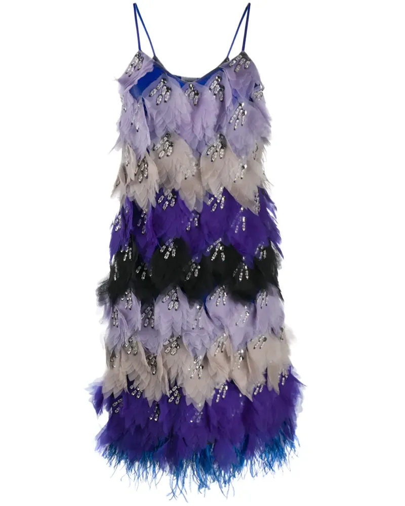 Emilio Pucci Verziertes Kleid mit Federn - Blau Blau