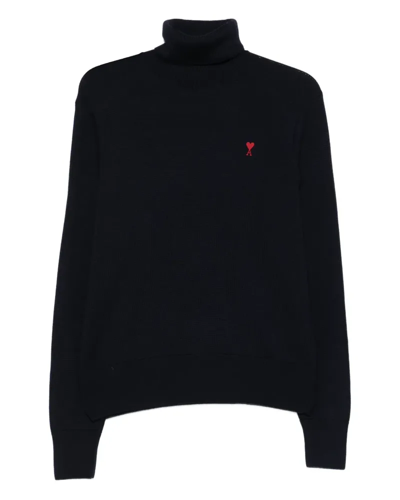 AMI Paris Rollkragenpullover mit Herzstickerei - Blau Blau