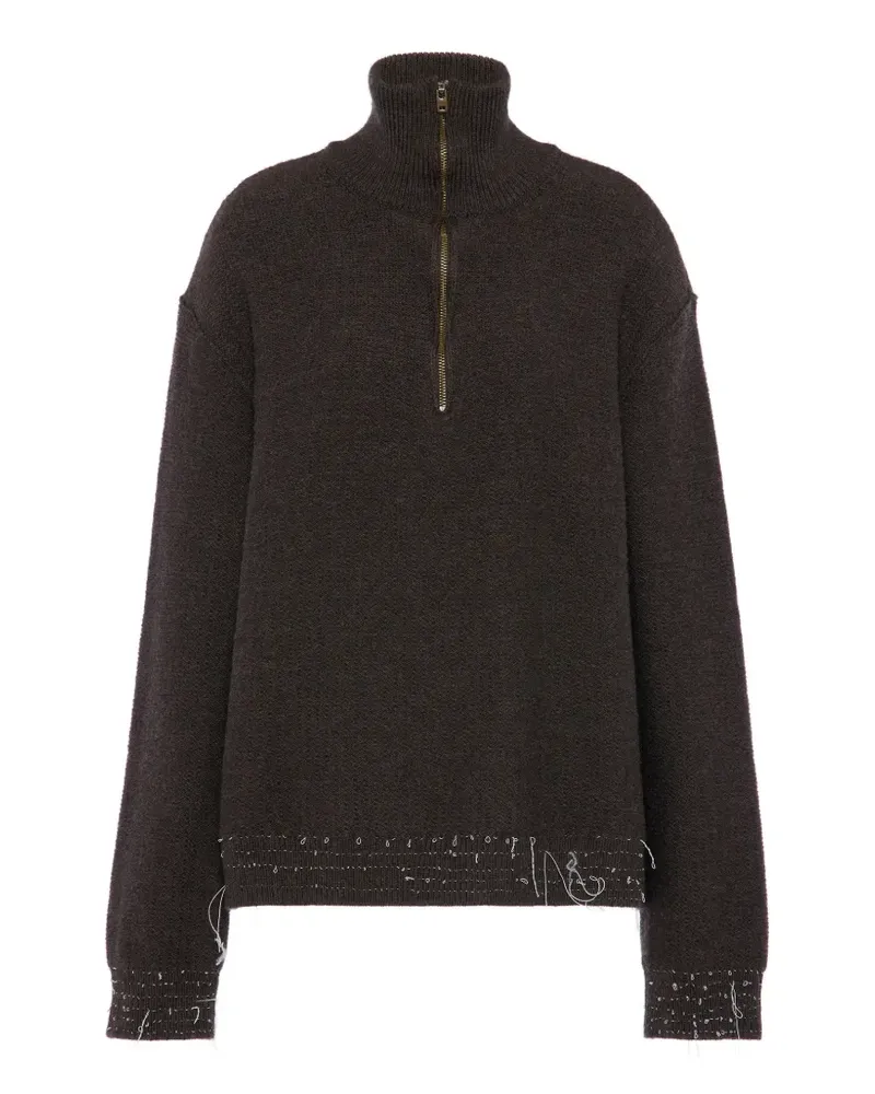 Maison Margiela Distressed-Pullover mit kurzem Reißverschluss - Braun Braun
